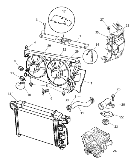 1997 Dodge Intrepid Radiator & Related Parts Diagram