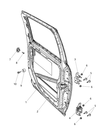 2010 Dodge Ram 3500 Rear Door - Shell & Hinges Diagram