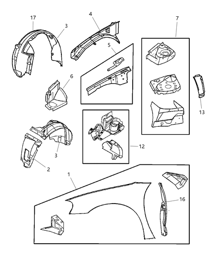 2003 Chrysler Sebring Sedan & Convertible Front Fender Diagram