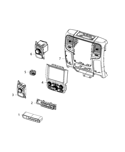 2018 Ram 1500 Switches, Center Stack, Transfer Case & Accessory Diagram