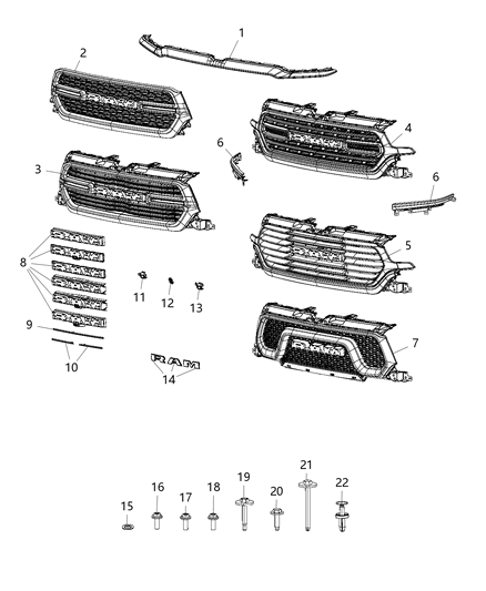 2020 Ram 1500 APPLIQUE-Grille Diagram for 6LA68SKSAC