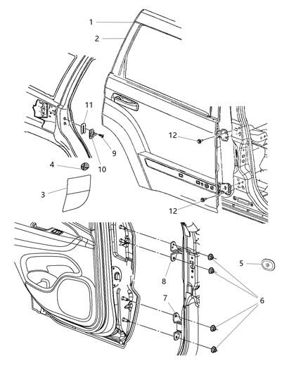 2018 Jeep Grand Cherokee Rear Door - Shell & Hinges Diagram