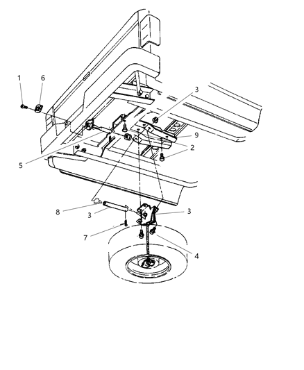 2000 Dodge Dakota WINCH-Spare Tire Carrier Diagram for 52019555