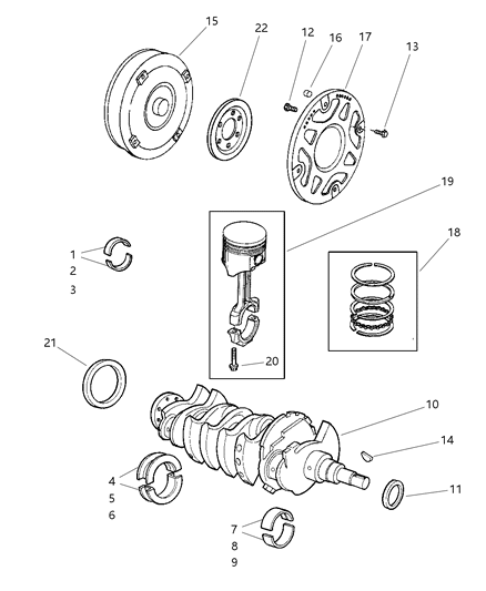 1999 Dodge Neon Crankshaft , Piston , Driveplate Diagram 2