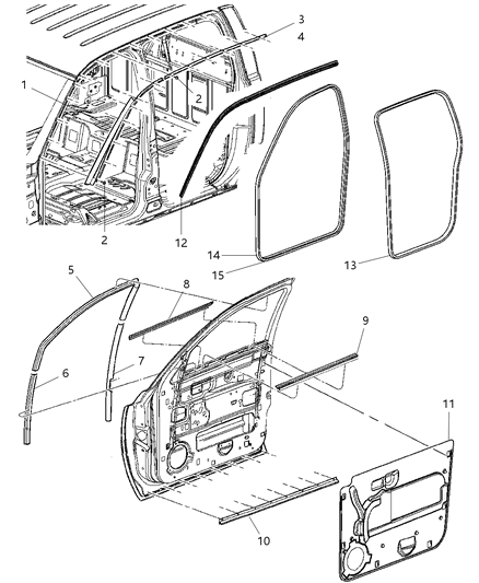 2007 Dodge Dakota Door, Front Weatherstrips & Seal Diagram