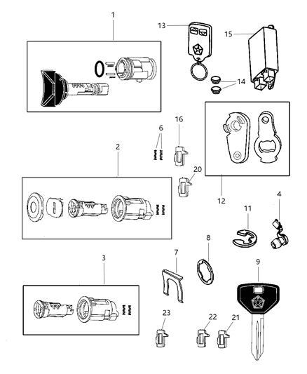 2000 Dodge Ram Wagon Lock Cylinders & Components Diagram