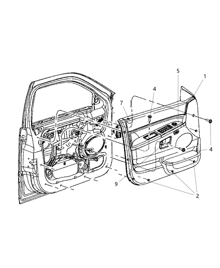 2008 Jeep Commander Panel-Front Door Trim Diagram for 1JA432J8AA