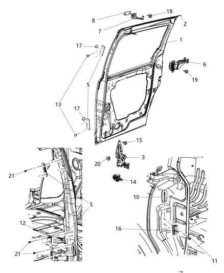 2018 Dodge Grand Caravan Sliding Door, Shell And Hinges Diagram