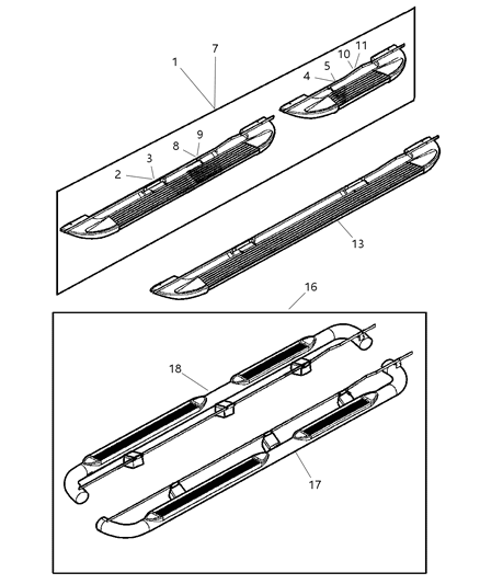 2000 Dodge Dakota Step Kit-Tubular Side Diagram for 82205066