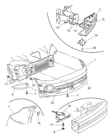 1997 Dodge Viper Fascia, Front Diagram