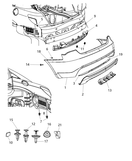 2012 Chrysler 200 Rear Bumper Cover Lower Diagram for 68082034AB