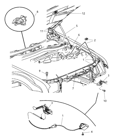 2008 Dodge Challenger Hood Release & Latch Diagram