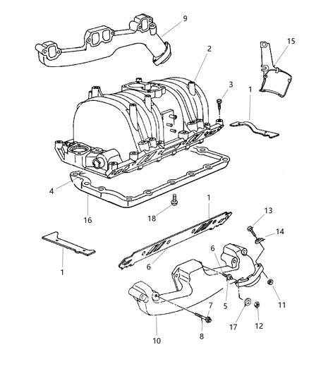 1997 Dodge Dakota Manifolds - Intake & Exhaust Diagram 3