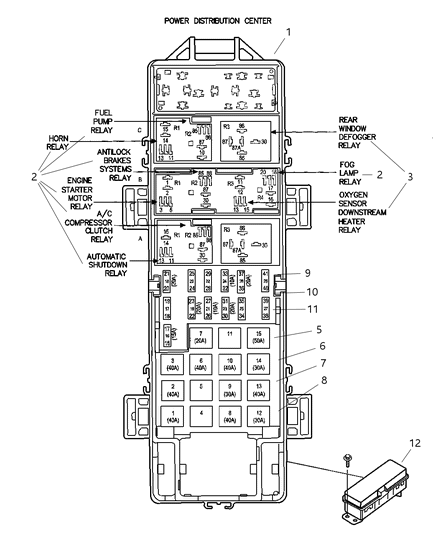 2005 Jeep Wrangler Power Distribution Center Relay & Fuses Diagram