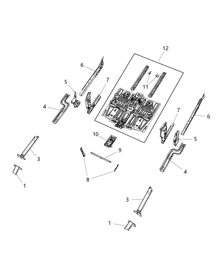2016 Jeep Cherokee Extension-Lower Load Beam Diagram for 68096087AB