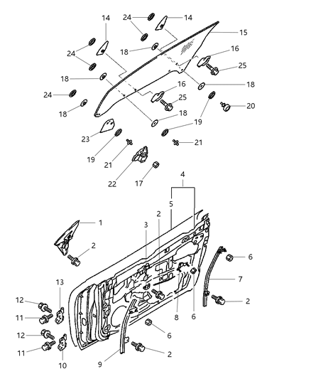 2000 Chrysler Sebring Coupe Door, Front Panel & Glass Diagram