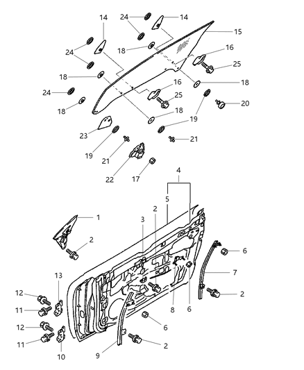 2000 Dodge Avenger Door, Front Panel & Glass Diagram