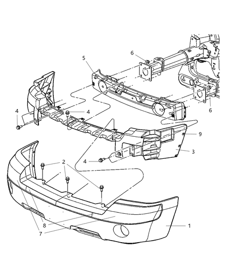 2006 Dodge Dakota Front Bumper Cover Diagram for 5JL36CD7AF