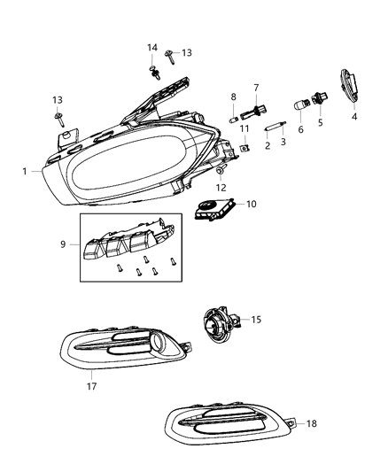 2014 Dodge Dart Replacement Headlight Assembly Compatible Diagram for 68081389AG