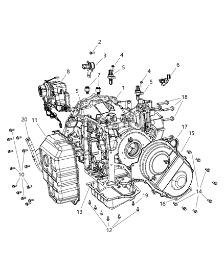 2007 Chrysler Sebring Transaxle Case & Related Parts / Rear View Diagram