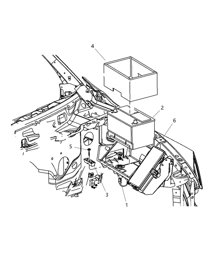 2008 Dodge Ram 2500 Battery Tray & Support Diagram 1