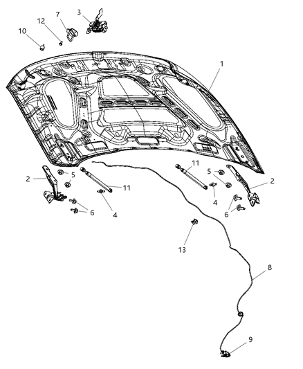 2011 Ram 3500 Hood & Related Parts Diagram