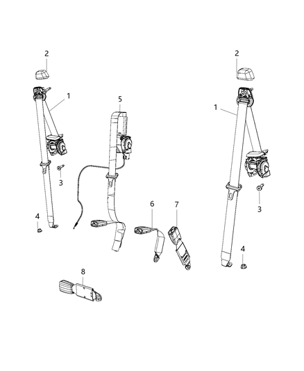 2016 Jeep Wrangler Rear Center Shoulder Seat Belt Includes Right Rear Lap Buckle Diagram for 5KC792X9AF