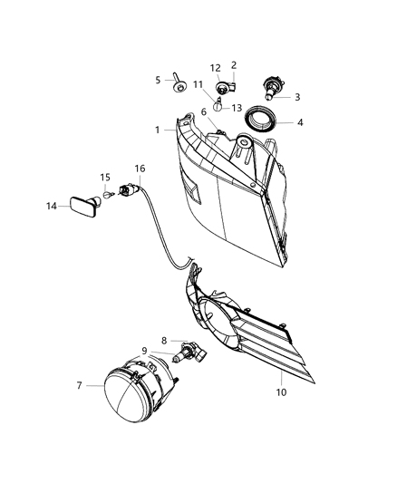 2014 Dodge Grand Caravan Lamps, Front Diagram