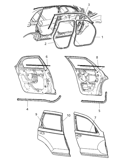 2001 Chrysler PT Cruiser WEATHERSTRIP-Front Door Opening Diagram for TM63WL8AB