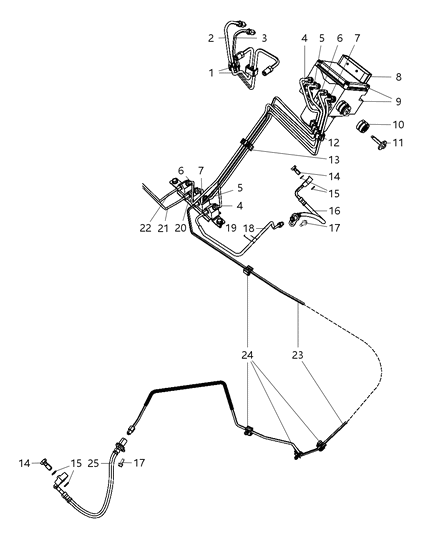 2009 Dodge Ram 1500 Hydraulic Control Unit, Brake Tubes And Hoses, Front Diagram