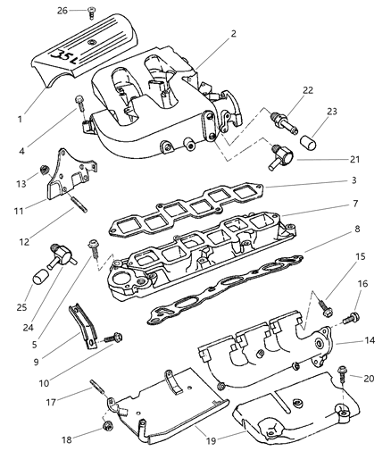 1997 Dodge Intrepid Gasket-PLENUM To Lower MAN. Diagram for 4556556