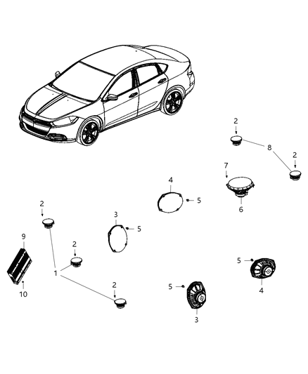 2014 Dodge Dart Speakers & Amplifier Diagram