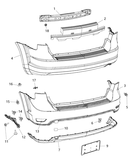 2014 Dodge Journey Rear Bumper Cover Lower Diagram for 68088787AA