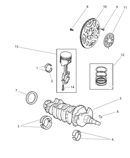 2001 Dodge Stratus Crankshaft , Piston & Drive Plate Diagram 1