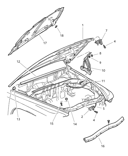 2000 Dodge Dakota Hood & Release Diagram