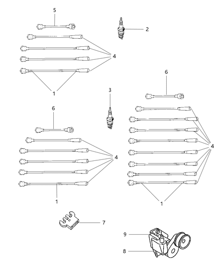 1999 Dodge Dakota Spark Plugs, Cables & Coils Diagram