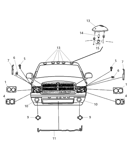 2005 Dodge Ram 3500 Passenger Side Headlight Assembly Diagram for 55077120AG