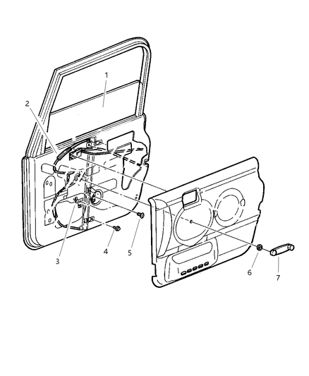 2001 Jeep Wrangler Door, Full Front Glass & Regulator Diagram