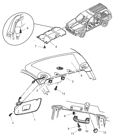 1999 Dodge Durango Headliner & Visor Diagram