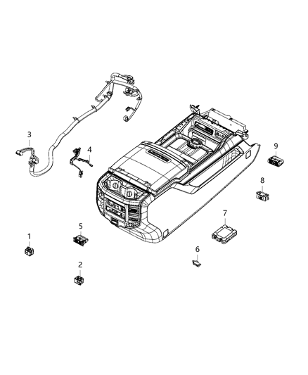 2021 Ram 1500 U Connect Media & Charging Center Diagram