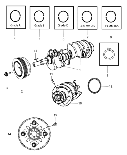 2008 Chrysler Aspen Crankshaft , Crankshaft Bearings , Damper , Flywheel And Flex plate Diagram 1