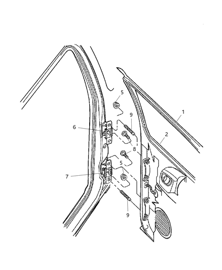 2000 Dodge Dakota Door, Rear Shell & Hinges Diagram