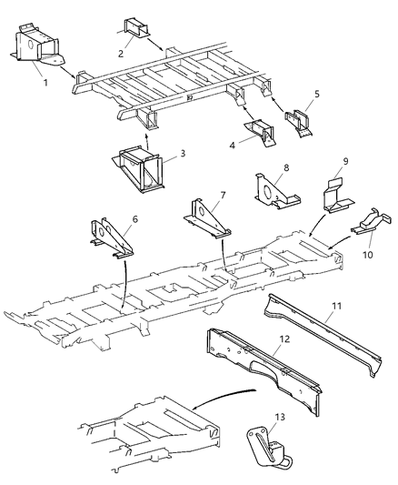 2006 Dodge Sprinter 3500 Brackets, Frame To Body Supports Diagram