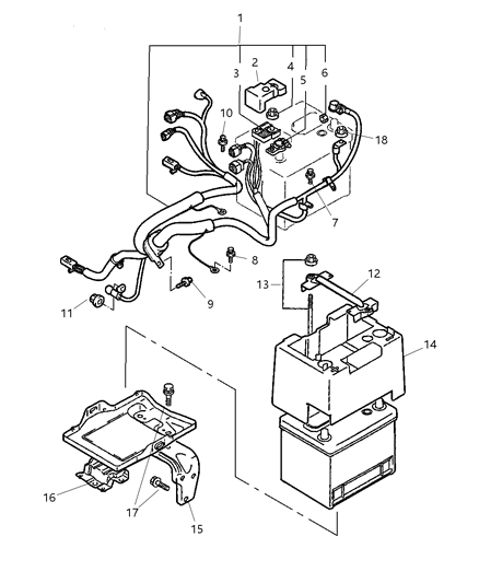 2002 Dodge Stratus Battery Tray & Cables Diagram