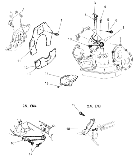 1998 Chrysler Sebring Transaxle Mounting & Miscellaneous Parts Diagram