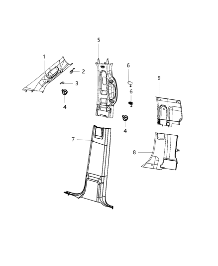 2019 Ram 2500 C Pillar Diagram for 1ED24RN8AB