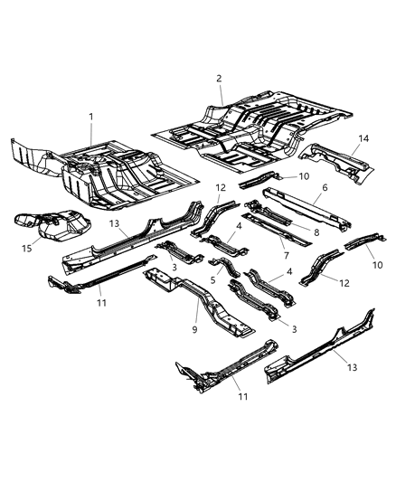 2007 Jeep Wrangler Panel-UNDERBODY Front Diagram for 55395545AB