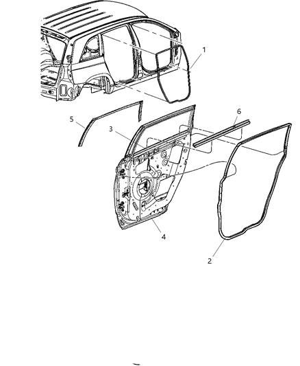 2008 Chrysler Pacifica Weatherstrips - Rear Door Diagram