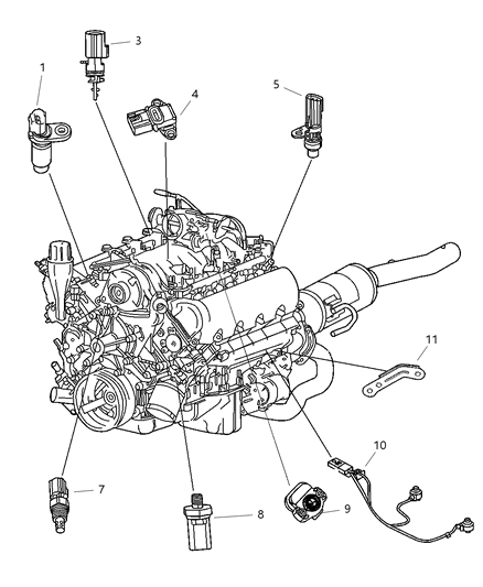 2006 Dodge Dakota Sensors - Engine Diagram 1