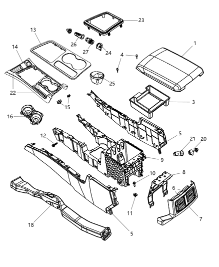 2014 Dodge Challenger Floor Console Front Diagram